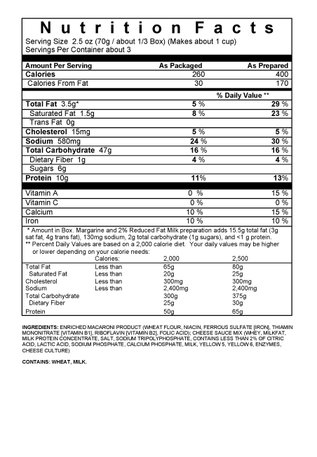Macaroni and Cheese Calories and Carbs Listed by Brand and Preparation